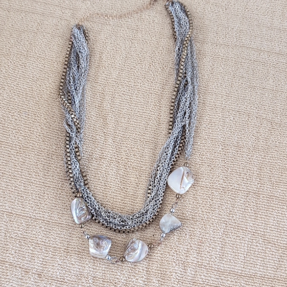 2/$10 Silver Multi-Strand Necklace with Shell Accents